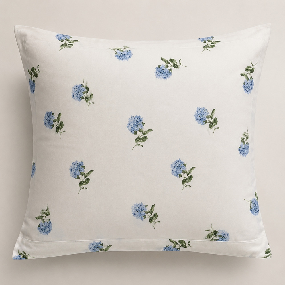 Yves Delorme Blue Hydrangea Floral Standard Pillow Sham White Luxury Cotton